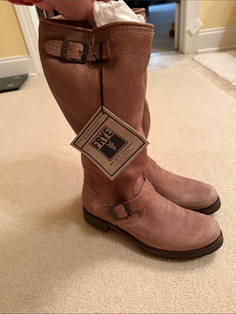 NEW Frye L-Veronica Slouch Boot Taupe Leather Buckle Boots